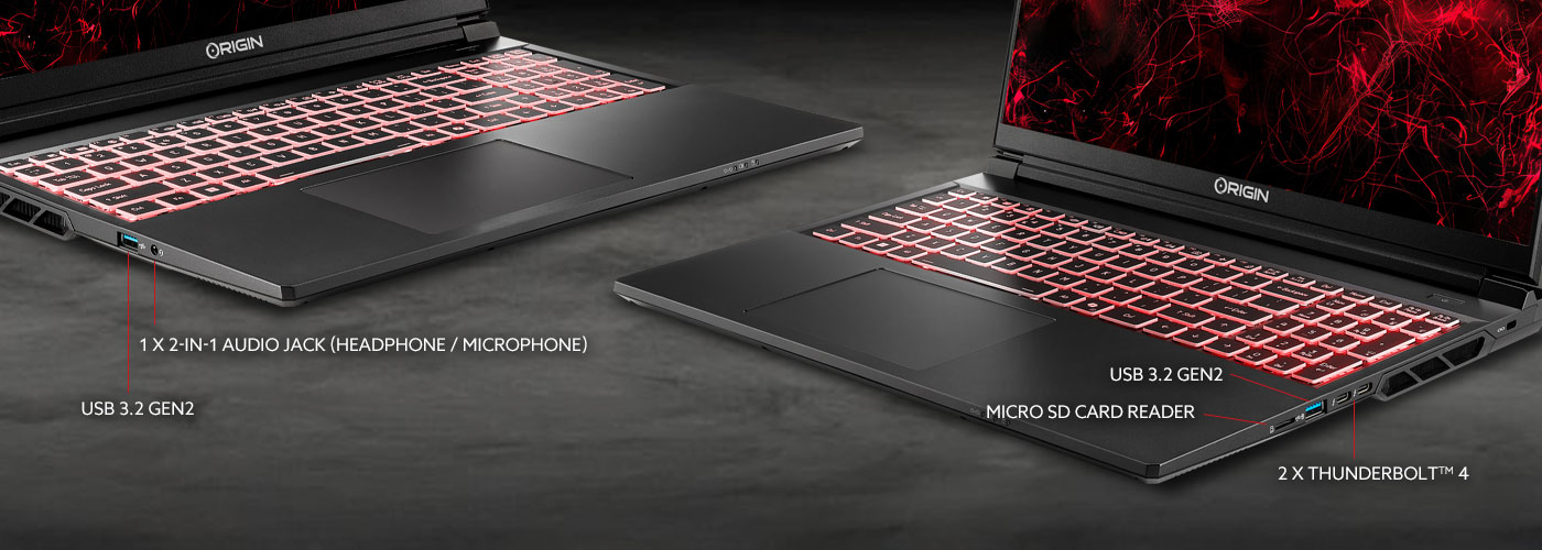 1 x 2-in-1 audio jack 1 x USB 3.2 GEN2 Micro SD card reader 2 x Thunderbolt 4