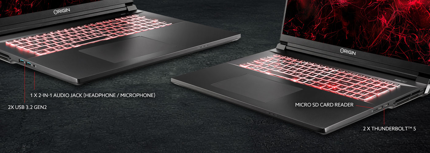 1 x 2-in-1 audio jack 2 x USB 3.2 GEN2 Micro SD card reader 2 x Thunderbolt 5