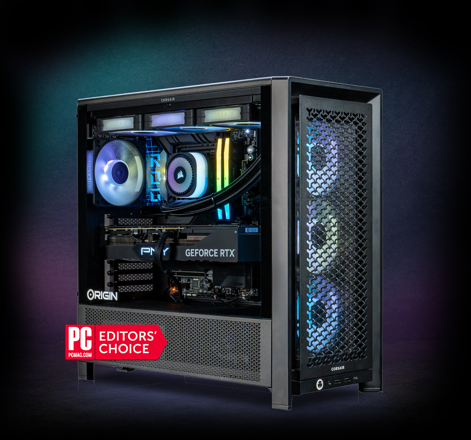Neon-lit Neuron 5000D gaming PC with advanced liquid cooling and a powerful NVIDIA RTX graphics card.